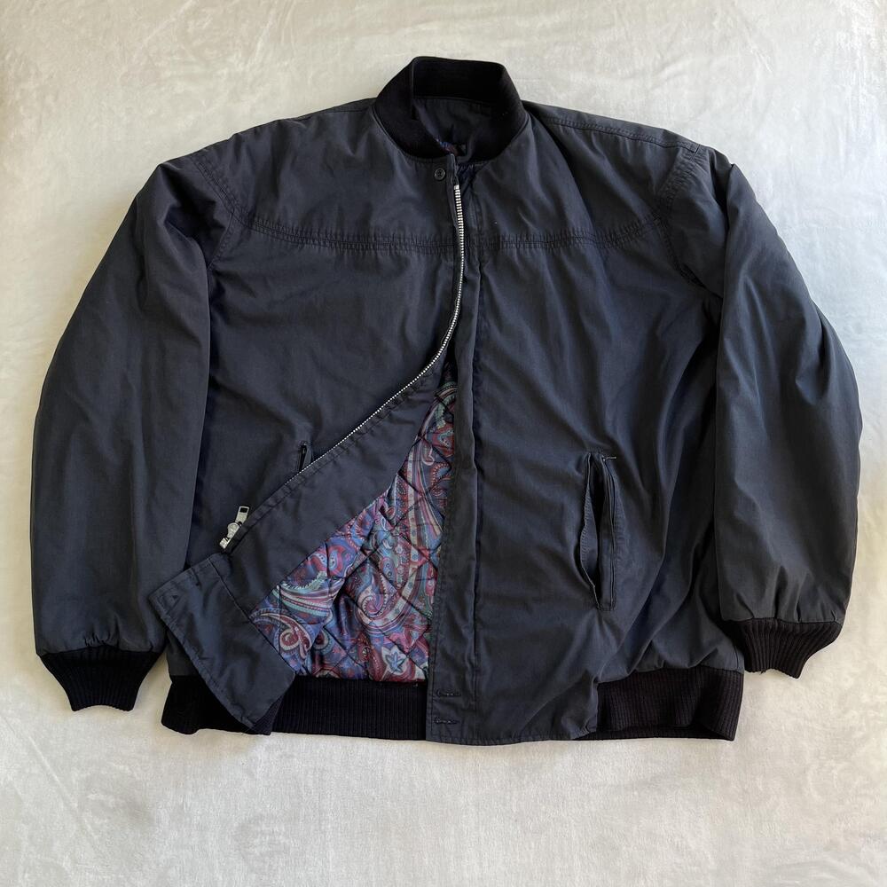 Vintage English Squire Jacket Mens XLT Blue Nylon Bomber Quilted Paisley Lined